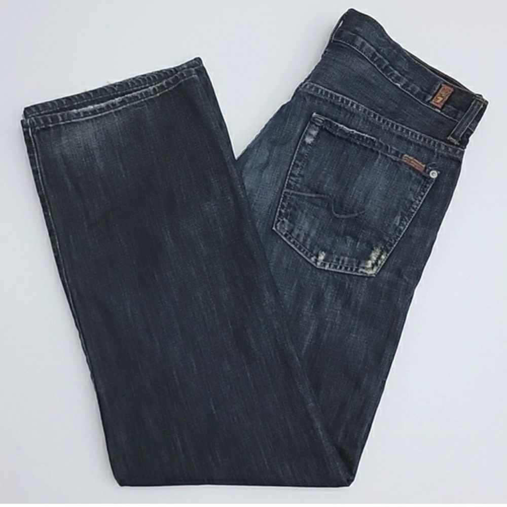 7 for All Mankind Jeans - Relaxed Straight - 34x31.5 - Distressed Button Fly